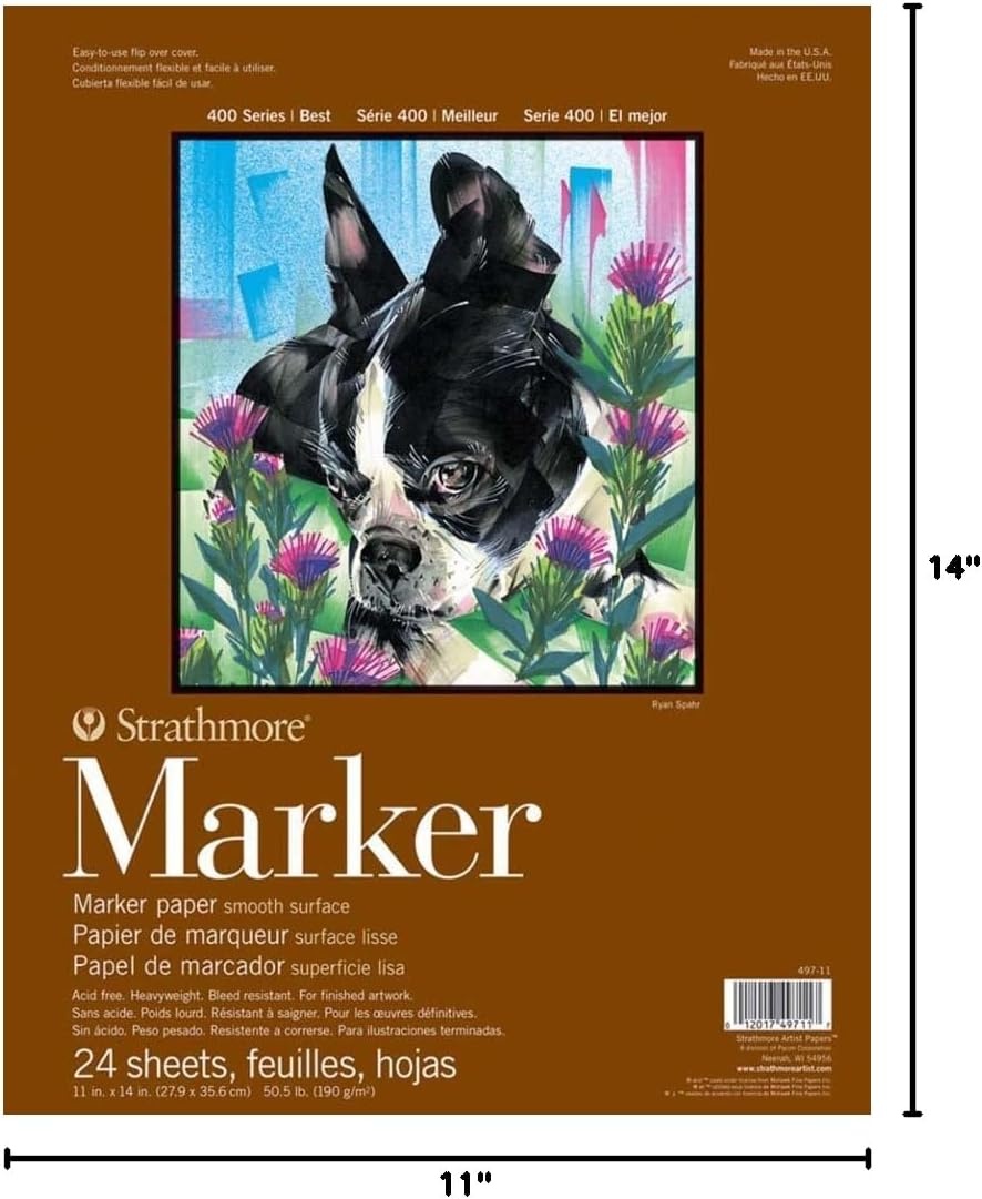 Strathmore Marker Paper Pad-50lb Smooth 24 Sheets -62497900, 9×12, White(11×14 in (24 Sheets  Pack of 1))