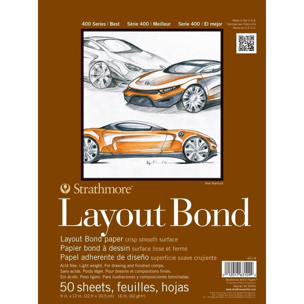Strathmore (411-9 400 Series Layout Bond Pad,White , 9″x12″, 50 Sheets(9×12)