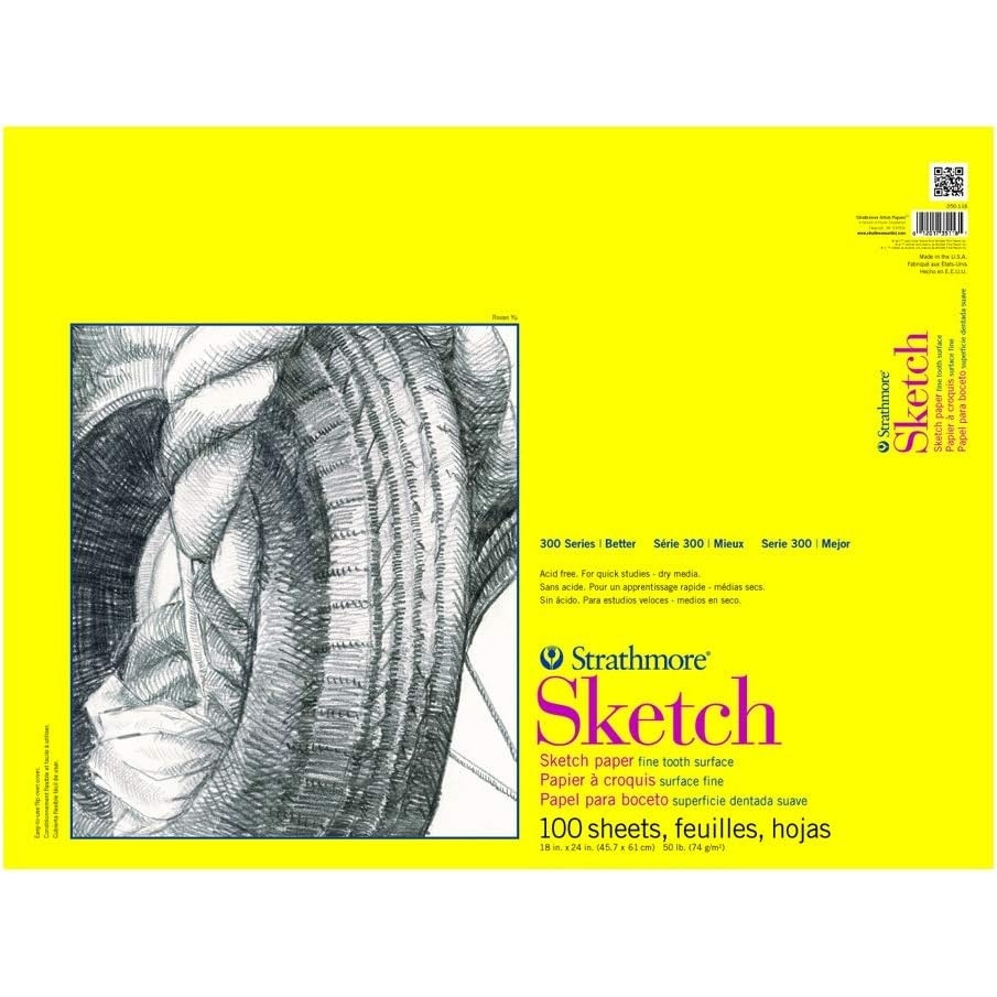 Strathmore 300 Series Sketch Pad, 18×24 inch, 100 Sheets, Glue Bound – Artist Sketchbook for Drawing, Illustration, Art Class Students