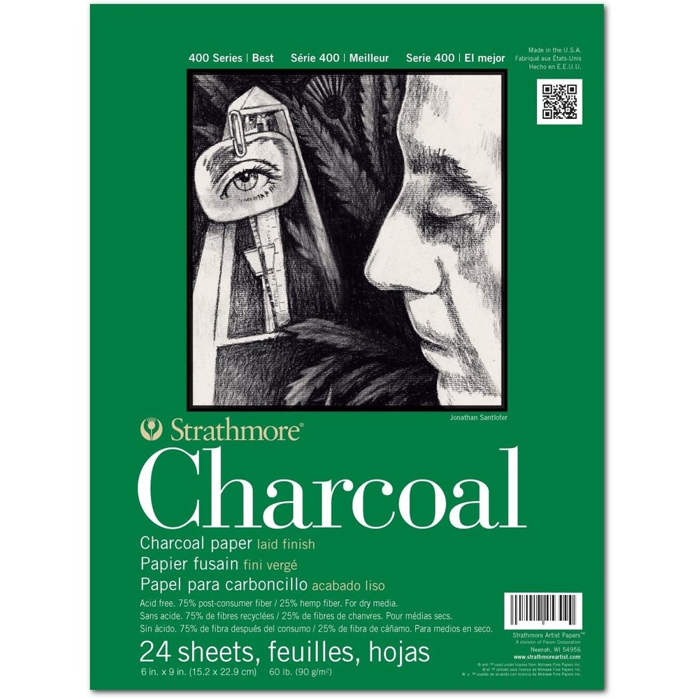 Strathmore 444-106 400 Series Charcoal, White, 6″x9″ Glue Bound, 24 Sheets