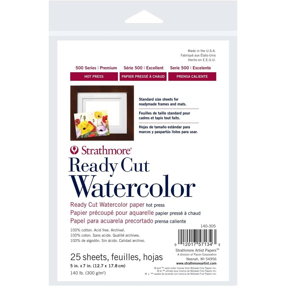 Strathmore Ready Cut Watercolor Sheets – 5 x 7, Hot Press, 25 Sheets