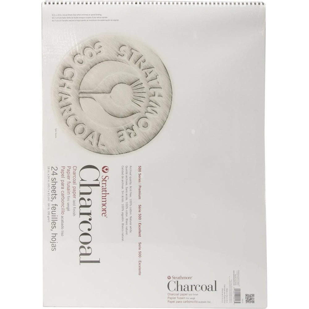 Pro-Art Strathmore 560-3 500 Series Charcoal Pad, White, 18″x24″ Wire Bound, 24 Sheets
