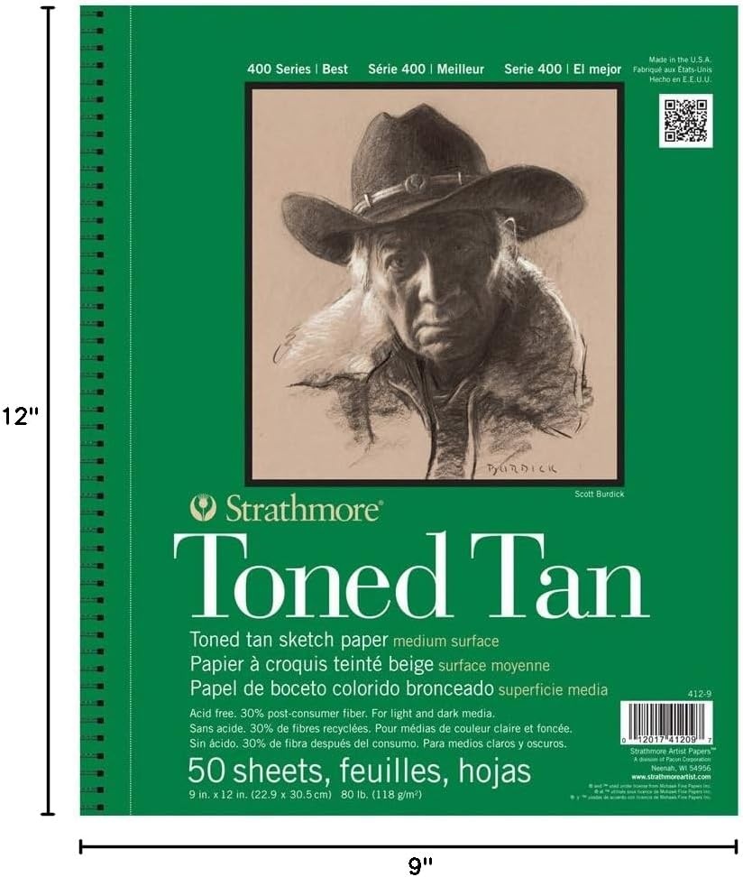 Strathmore 400 Series Sketch Pad, Toned Tan, 5.5×8.5 inch, 50 Sheets – Artist Sketchbook for Drawing, Illustration, Art Class Students(9×12)
