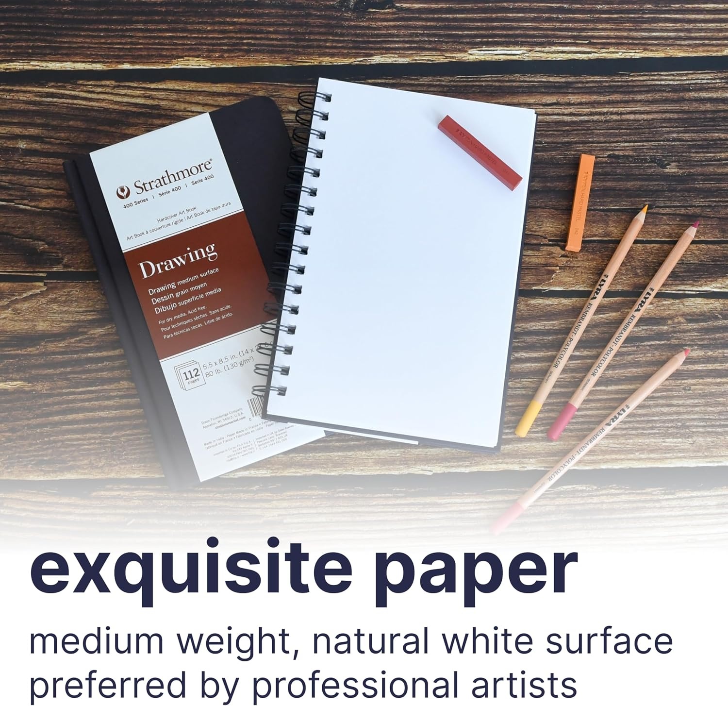Strathmore 400 Series Drawing Paper Art Book, Matte Brown Cover, Cream White, Hardbound, 56 Sheets, 8.5×11 inch(Side Wire)