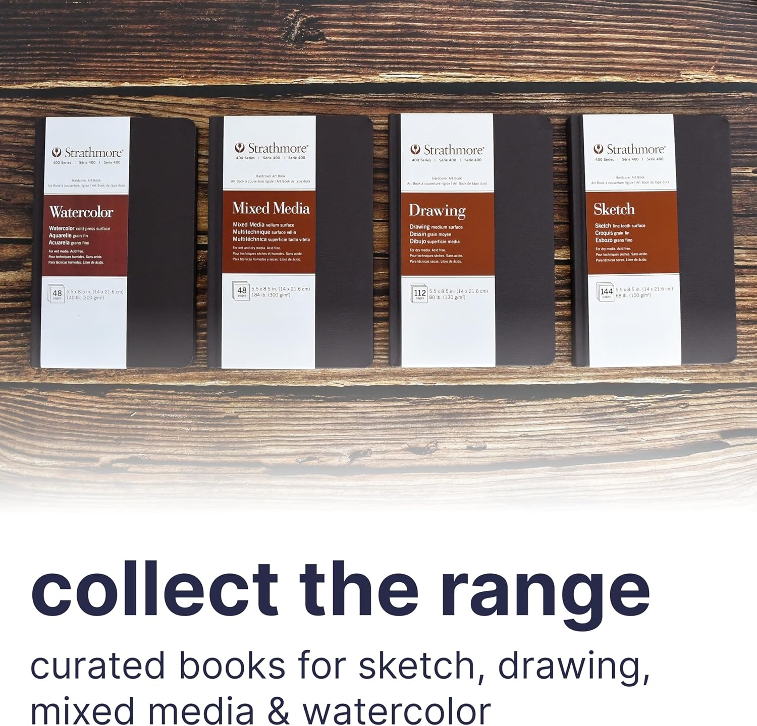 Strathmore 400 Series Drawing Paper Art Book, Matte Brown Cover, Cream White, Hardbound, 56 Sheets, 8.5×11 inch(Side Wire)
