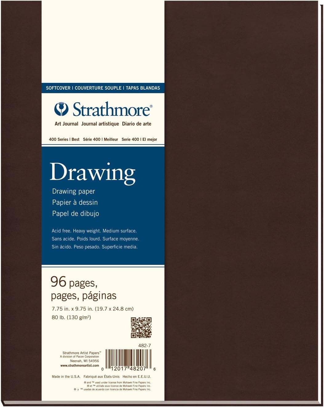 Strathmore 400 Series Drawing Paper Art Book, Matte Brown Cover, Cream White, Hardbound, 56 Sheets, 8.5×11 inch(Soft Cover  Phase Out)