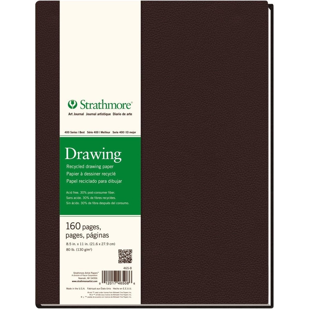Strathmore 400 Series Drawing Paper Art Book, Matte Brown Cover, Cream White, Hardbound, 56 Sheets, 8.5×11 inch(Hardbound  Phase Out)