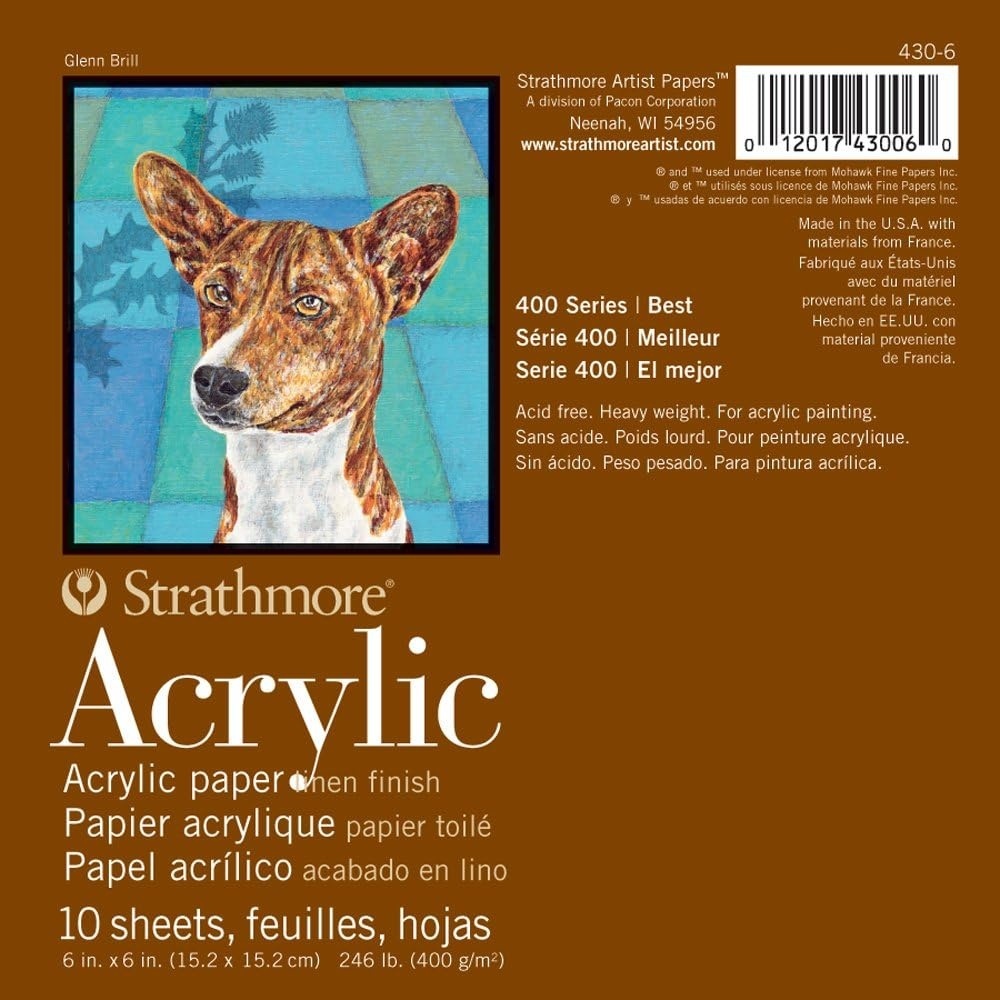 Strathmore 400 Series Acrylic Pad, Linen Finish, 6″x6″ Glue Bound, 10 Sheets