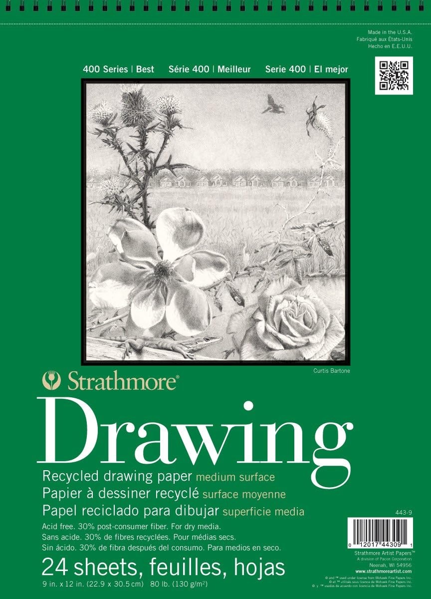 Strathmore Medium Drawing Spiral Paper Pad 6″X8″-24 Sheets -62400200(Recycled)
