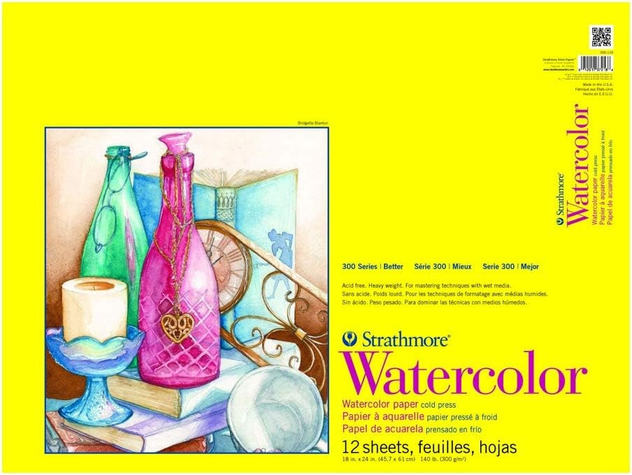 Strathmore 300 Series Watercolor Paper Pad, Top Wire Bound, 9×12 inches, 12 Sheets (140lb/300g) – Artist Paper for Adults and Students – Watercolors, Mixed Media, Markers and Art Journaling(18×24)