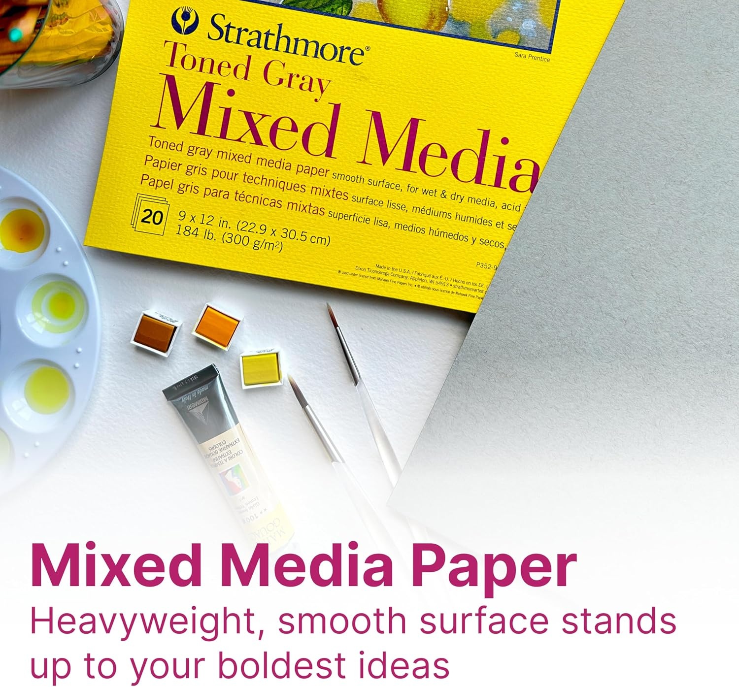 Strathmore 300 Series Mixed Media Pad, Toned Gray, Tape Binding, 184lb (300gsm), 20 Sheet, 9×12 inch, 1 Count