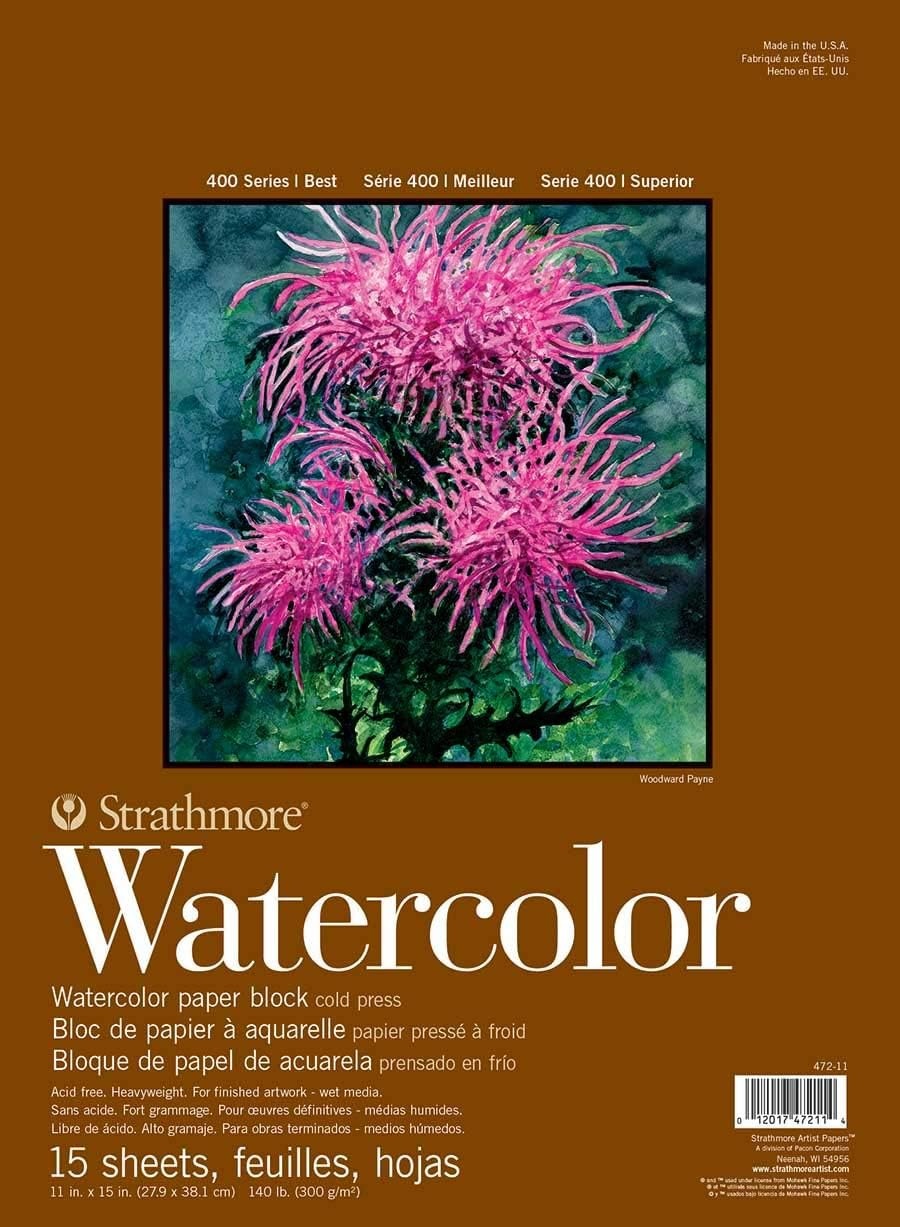 Strathmore 400 Series Watercolor Block, Cold Press, 9″x12″ Bound (4 Sides), 15 Sheets/Block, White(11 x 15 inches)