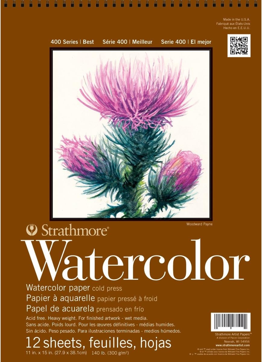 Strathmore 400 Series Watercolor Block, Cold Press, 9″x12″ Bound (4 Sides), 15 Sheets/Block, White(11 x 15 inches)