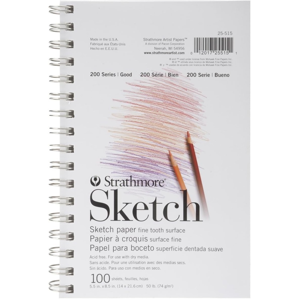 Strathmore 200 Series Sketch Pad, 5.5×8.5 inch, 100 Sheets, Side Wire – Artist Sketchbook for Drawing, Illustration, Art Class Students(5.5×8.5)
