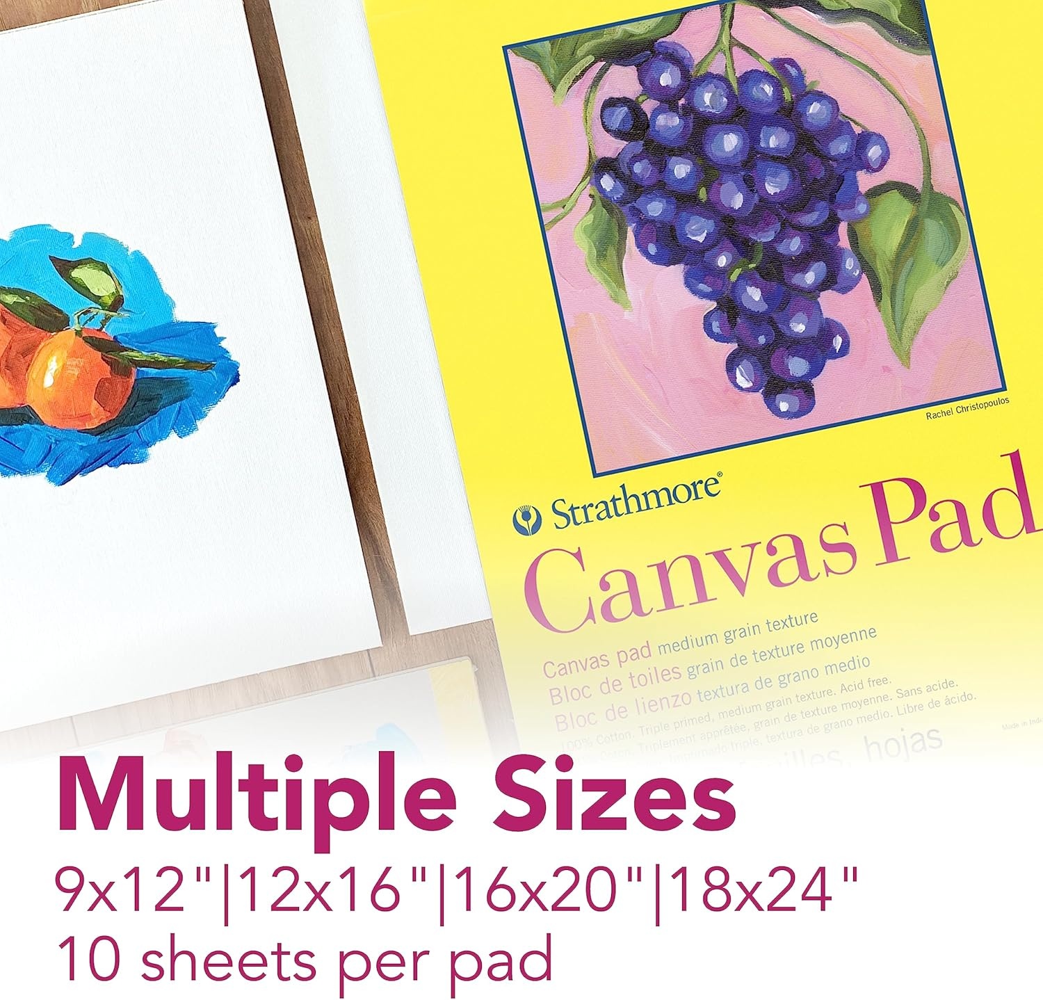 Strathmore 300 Series, Canvas Pad, 16×20 inch, 10 Sheets – Triple Primed, 100% Cotton Canvas, Plein Air Artists, Acrylic Paint and Oil Paint(12×16)