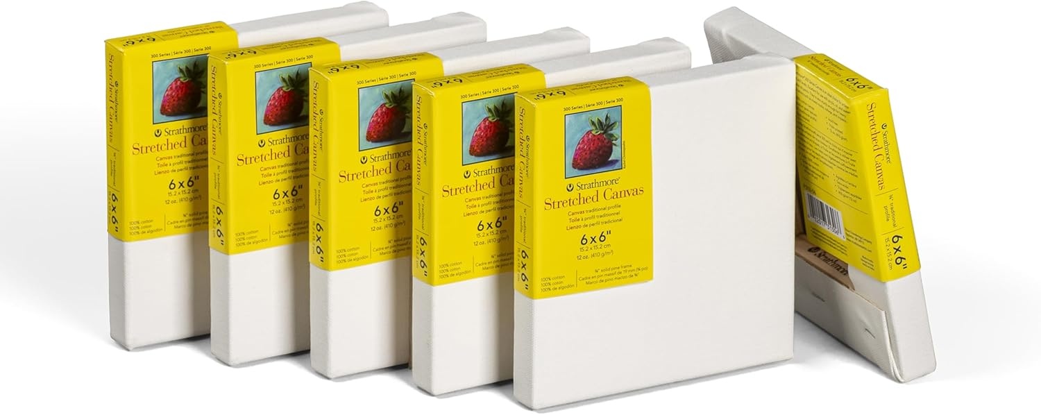 Strathmore 300 Series Gallery Stretched Canvas Pack, 8×10 inch, 3 Pack, Art Canvas for Students Professionals(6×6 inch)