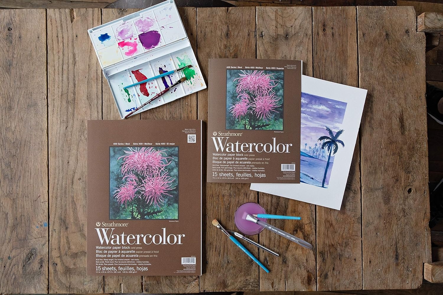 Strathmore 400 Series Watercolor Block, Cold Press, 9″x12″ Bound (4 Sides), 15 Sheets/Block, White(9 x 12 inches)