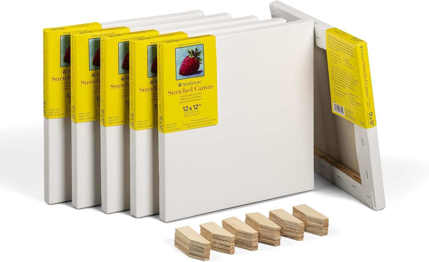 Strathmore 300 Series Gallery Stretched Canvas Pack, 8×10 inch, 3 Pack, Art Canvas for Students Professionals(12×12 inch)