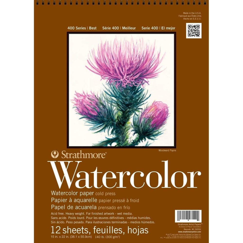 Strathmore 400 Series Watercolor Block, Cold Press, 9″x12″ Bound (4 Sides), 15 Sheets/Block, White(15 x 22 inches)