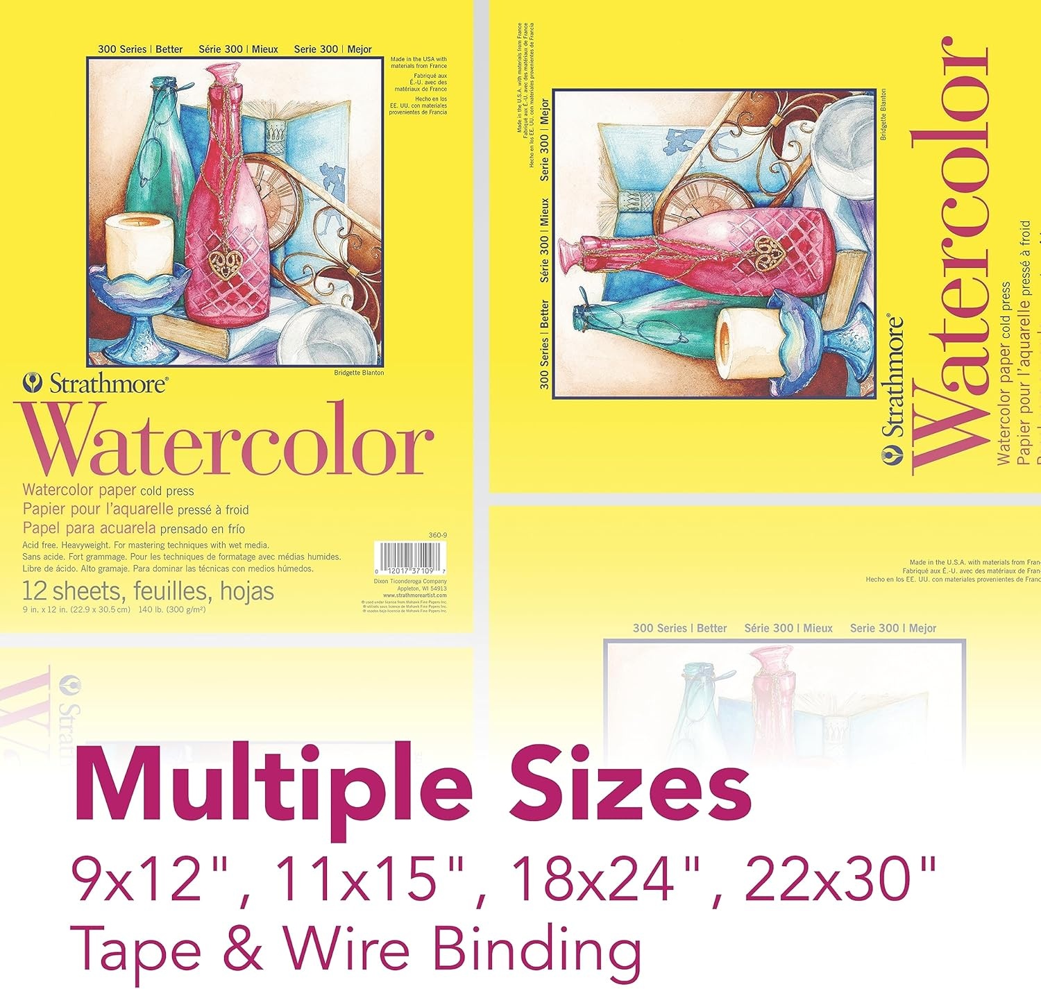 Strathmore 300 Series Watercolor Paper Pad, Top Wire Bound, 9×12 inches, 12 Sheets (140lb/300g) – Artist Paper for Adults and Students – Watercolors, Mixed Media, Markers and Art Journaling(9×12)