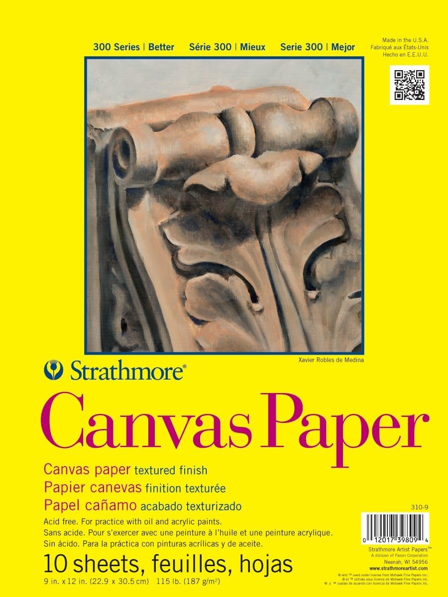 Strathmore 300 Series Glue Bound Canvas Paper Pad, 115 lb. Canvas Texture, 9 X 12 inches, White, 10 Sheets (310-9)(White)