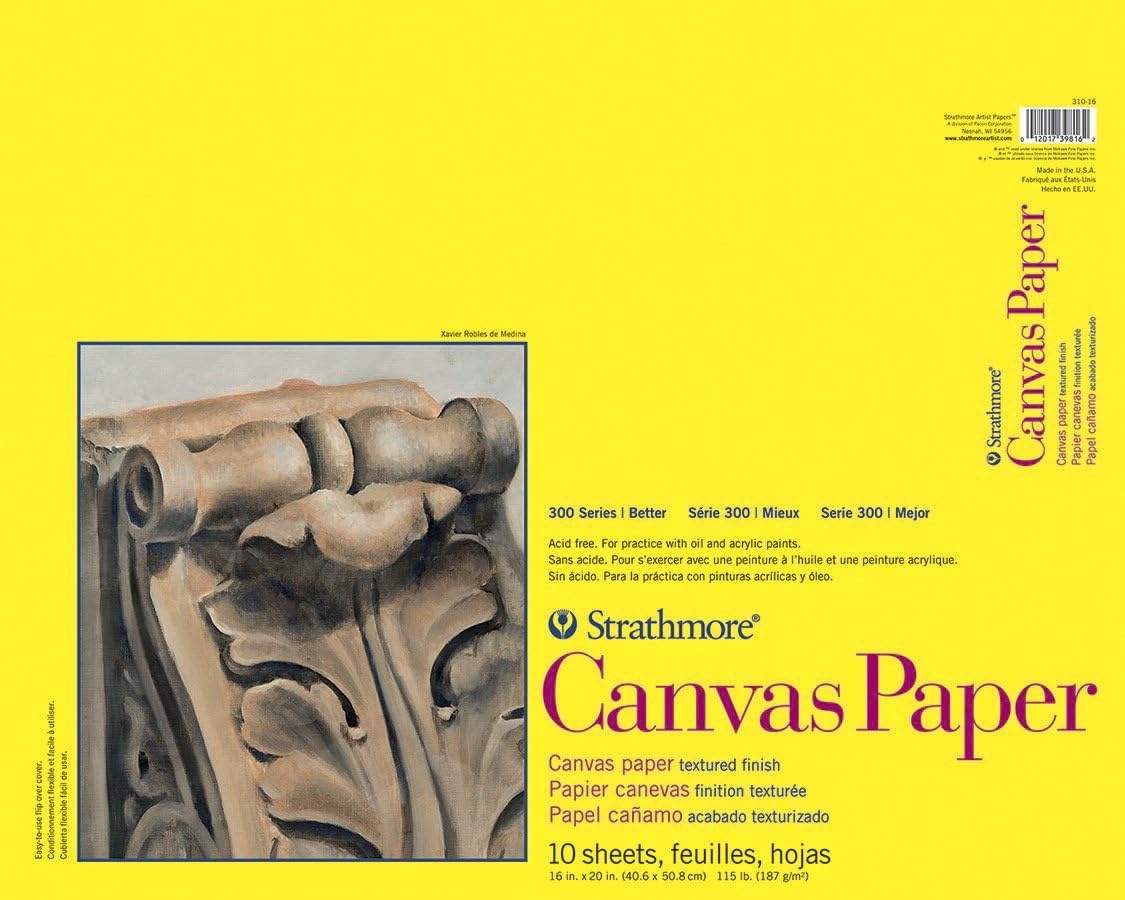 Strathmore 300 Series Glue Bound Canvas Paper Pad, 115 lb. Canvas Texture, 9 X 12 inches, White, 10 Sheets (310-9)(White)