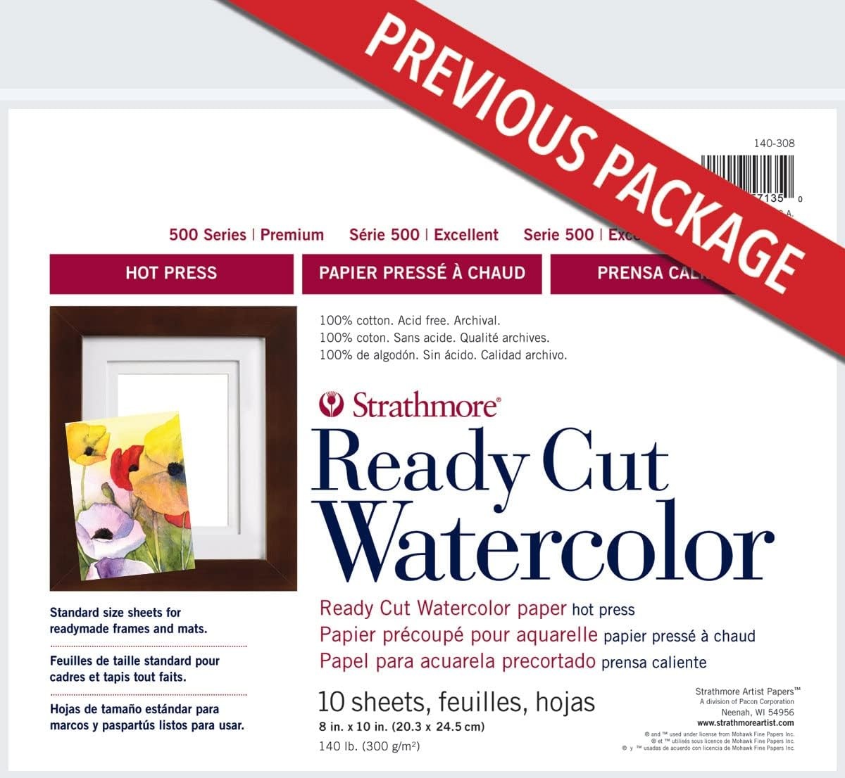Strathmore 500 Series Ready Cut Watercolor Sheets, 140 lb. Cold Press, 5 X 7 inches, White, 25 Sheets (140-205)(Ready Cut  Hot Press)