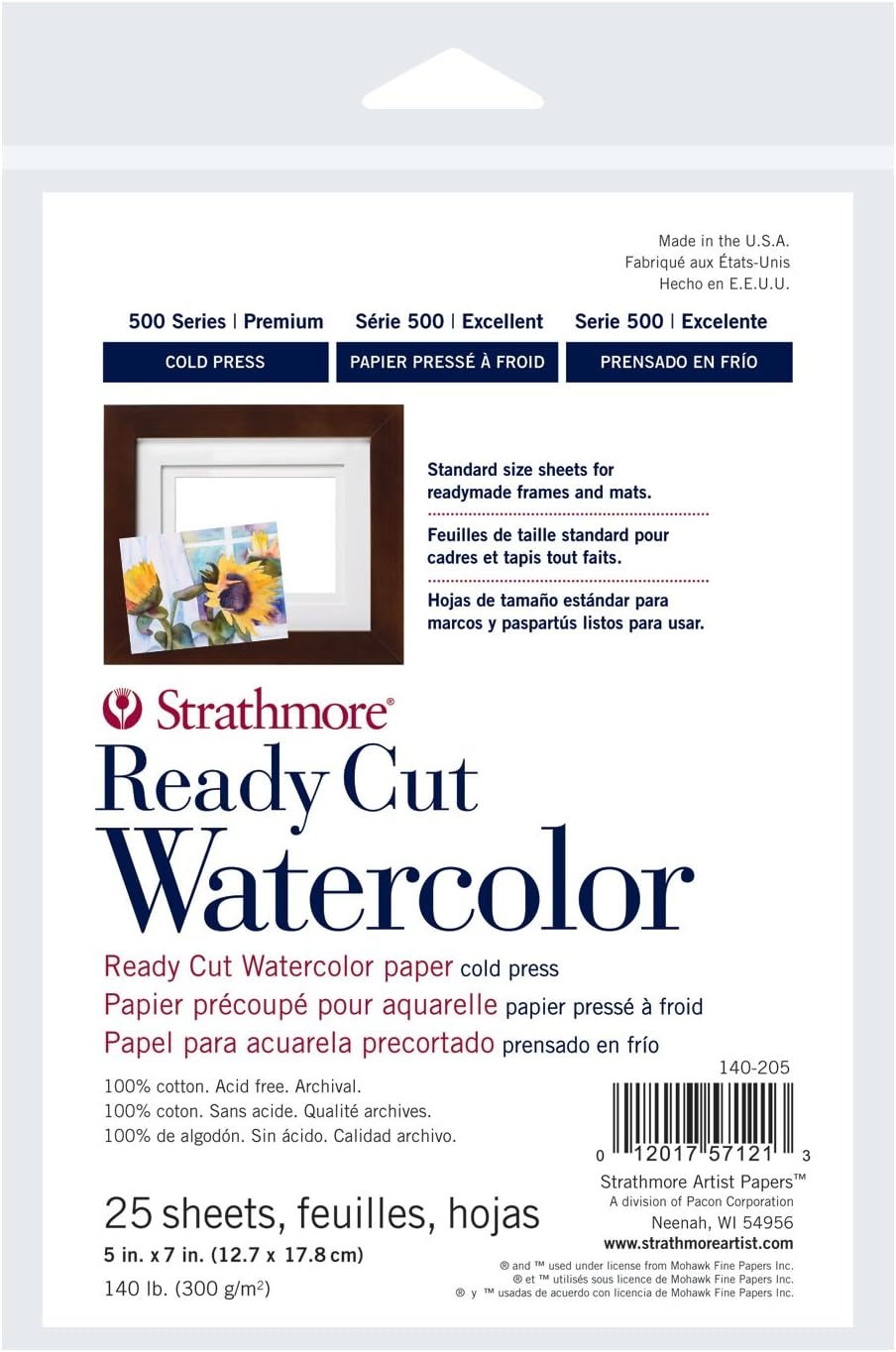 Strathmore 500 Series Ready Cut Watercolor Sheets, 140 lb. Cold Press, 5 X 7 inches, White, 25 Sheets (140-205)(White)