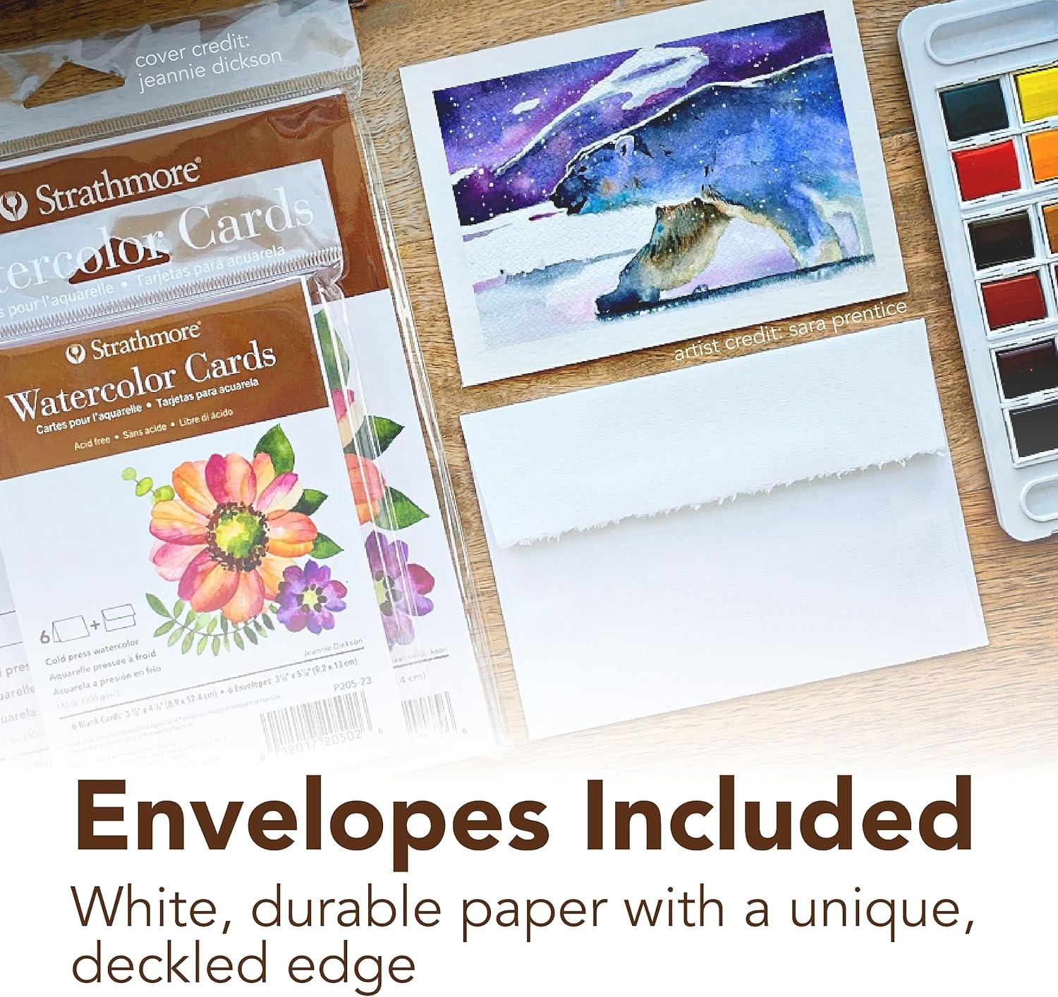 Strathmore 400 Series Watercolor Cards, Cold Press, 5×6.875 inches, 6 Pack, Envelopes Included – Custom Greeting Cards for Weddings, Events, Birthdays(5×6.875)
