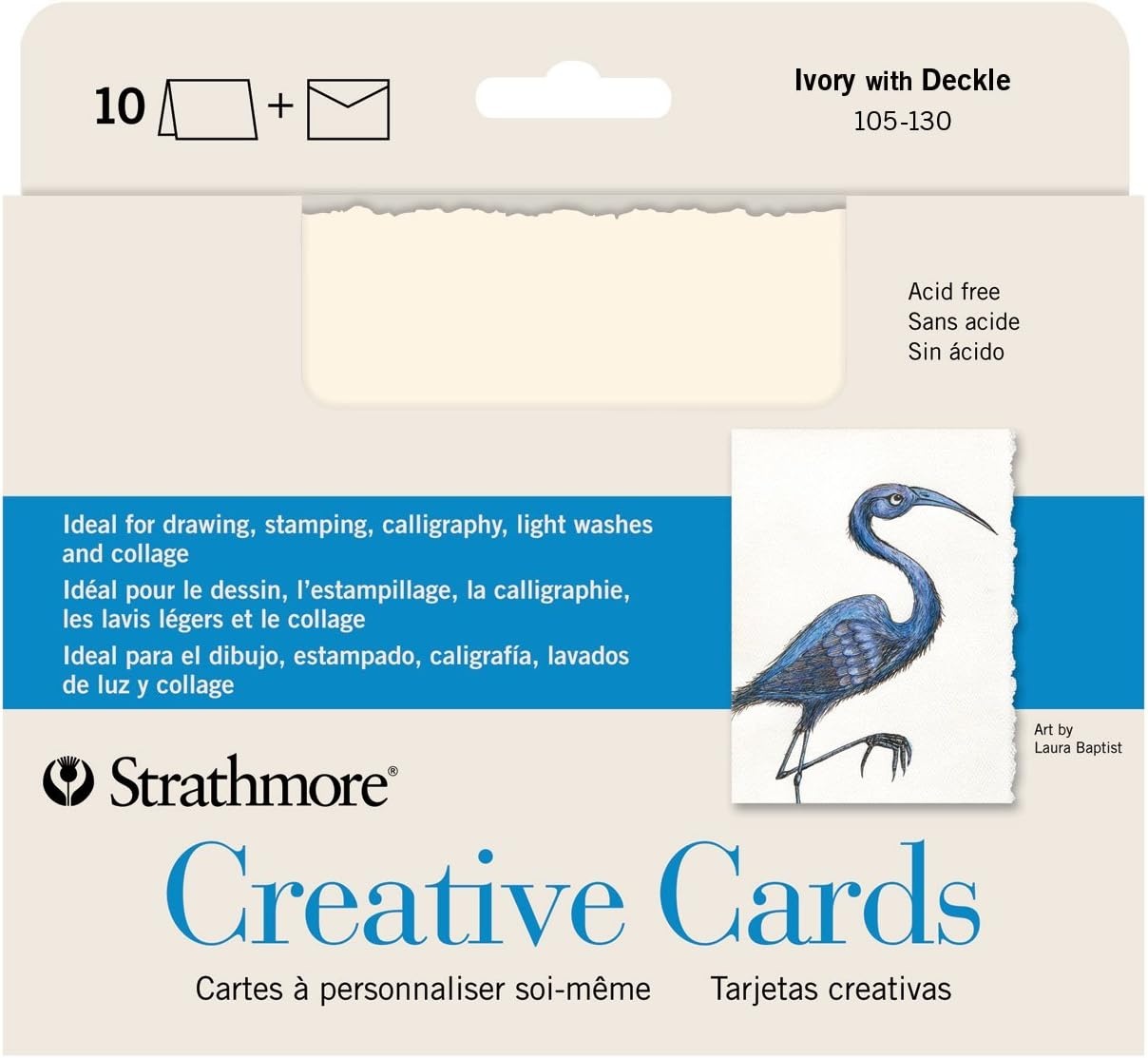 Strathmore Creative Cards with Envelopes, 80 lb. Smooth Surface, 5 X 6.875 inches, Ivory/Deckle, Package of 100 (105-630)(5×6.875)