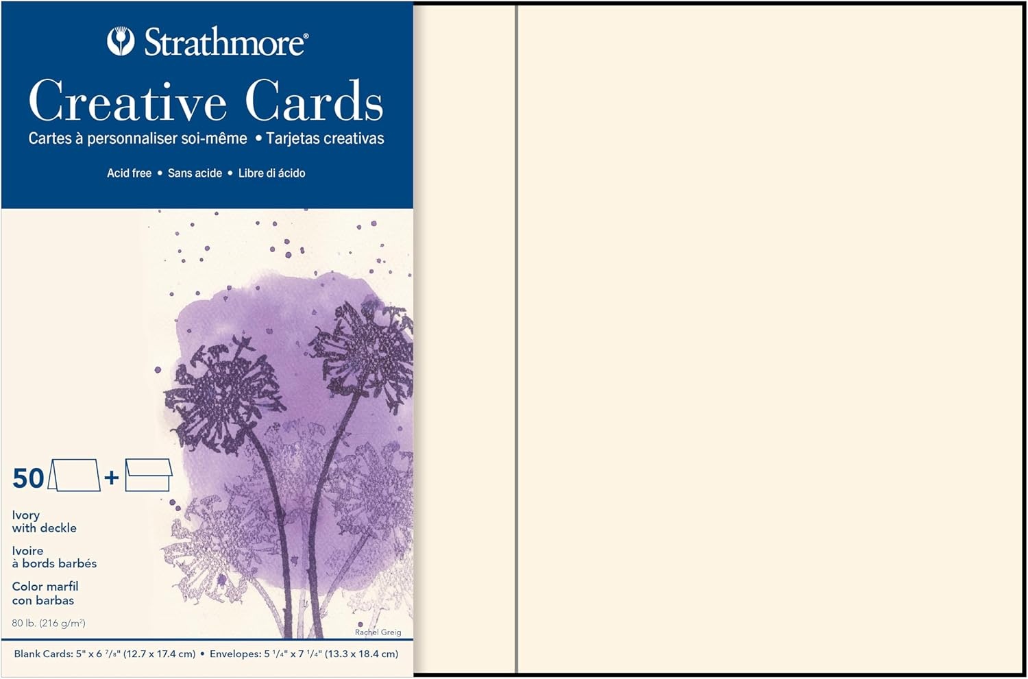 Strathmore Creative Cards with Envelopes, 80 lb. Smooth Surface, 5 X 6.875 inches, Ivory/Deckle, Package of 100 (105-630)(5×6.875)