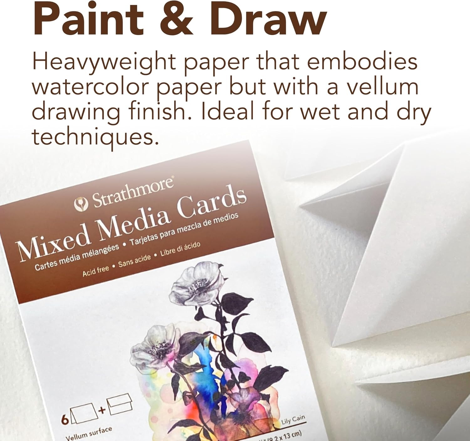 Strathmore 400 Series Mixed Media Cards, Announcement Size, 3.5×4.875 inches, 6 Pack, Envelopes Included – Custom Greeting Cards for Weddings, Events, Birthdays(3.5×4.875)