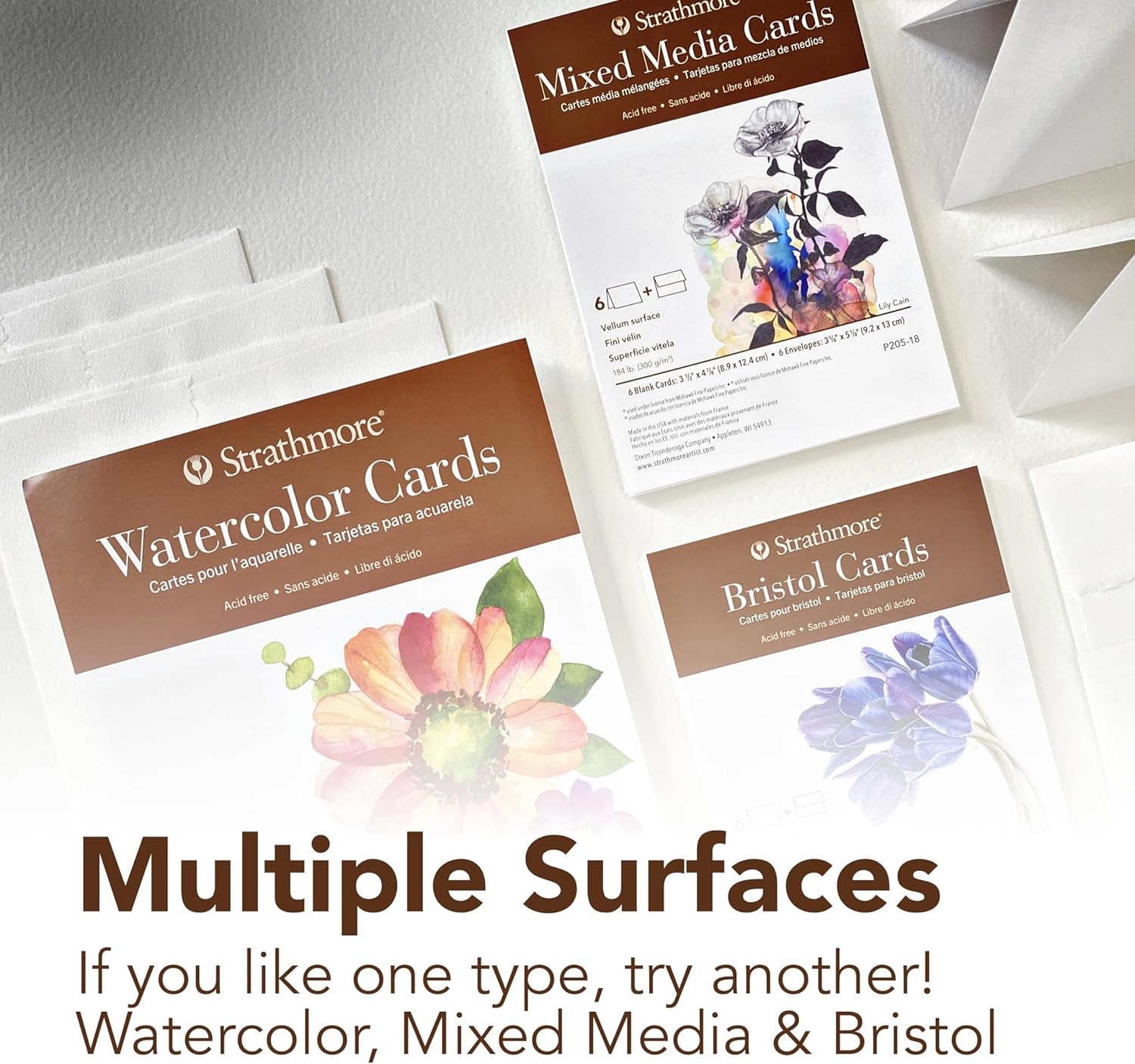 Strathmore 400 Series Mixed Media Cards, Announcement Size, 3.5×4.875 inches, 6 Pack, Envelopes Included – Custom Greeting Cards for Weddings, Events, Birthdays(3.5×4.875)