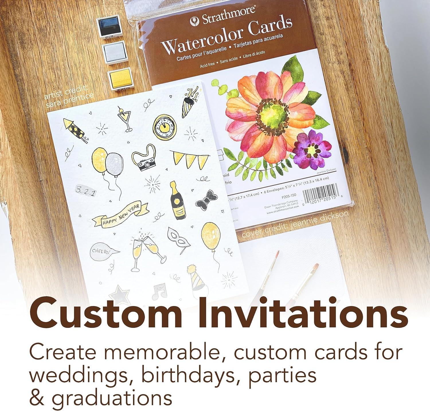Strathmore 400 Series Watercolor Cards, Cold Press, Announcement Size, 3.5×4.875 inches, 6 Pack, Envelopes Included – Custom Greeting Cards for Weddings, Events, Birthdays(3.5×4.875 (Pack of 12))