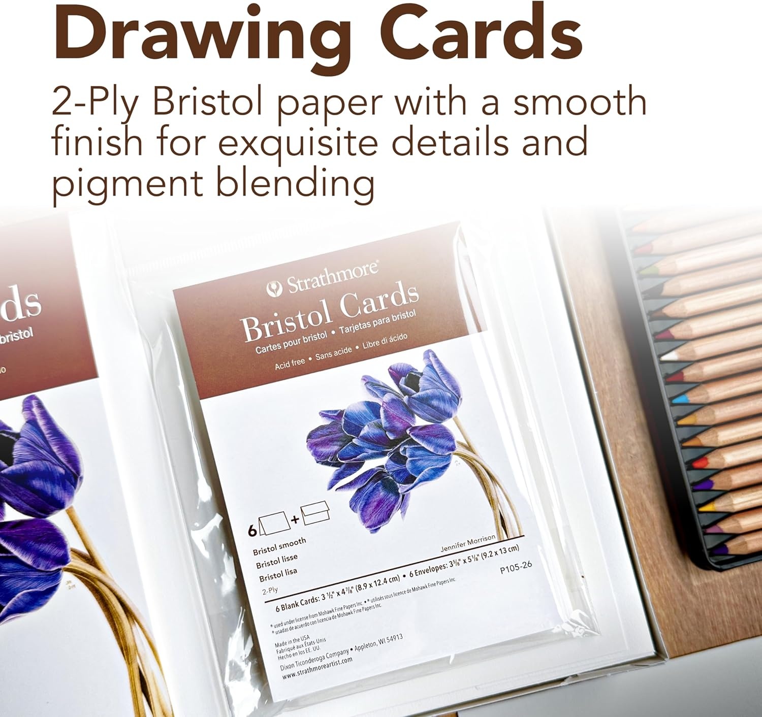 Strathmore 400 Series Cards, Bristol, 5×6.875 inches, 6 Pack, Envelopes Included – Blank Greeting Cards for Weddings, Events, Birthdays(3.5×4.875)