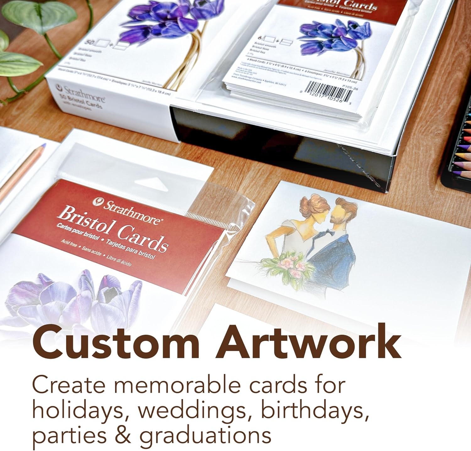 Strathmore 400 Series Cards, Bristol, 5×6.875 inches, 6 Pack, Envelopes Included – Blank Greeting Cards for Weddings, Events, Birthdays(3.5×4.875)