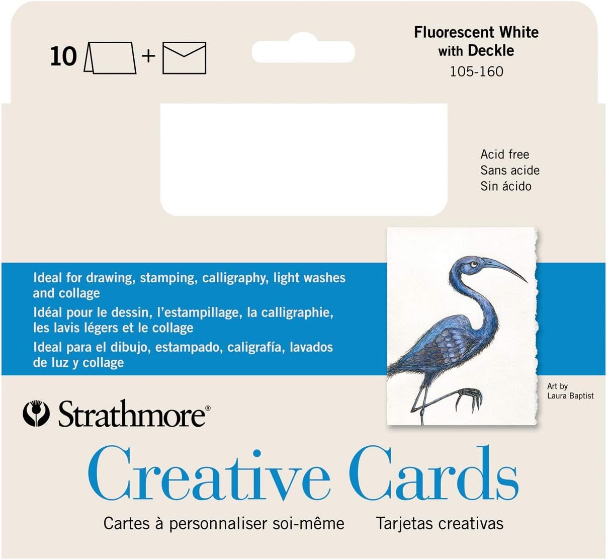 Strathmore Creative Cards, Flourescent White with Deckle Edge, 5×6.875 inches, 100 Pack, Envelopes Included – Blank Greeting Cards for Weddings, Events, Birthdays(5×6.875)