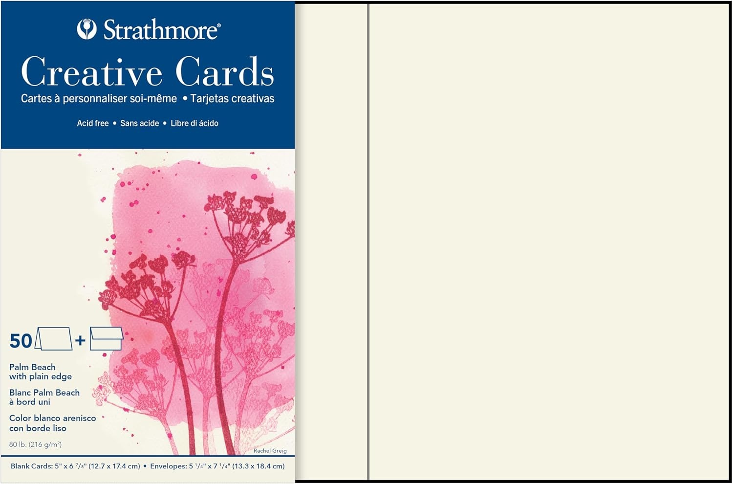 Strathmore Creative Cards with Envelopes, 80 lb. Smooth Surface, 5 X 6.875 inches, Palm Beach White/Plain Edge, Package of 50 (105-220)(5×6.875)
