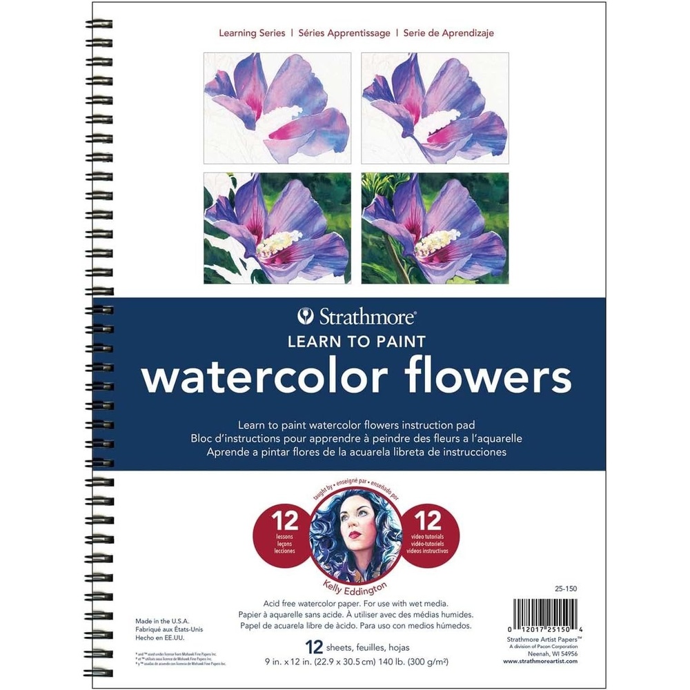 Strathmore Learning Series Hand Lettering Paper, Wirebound Pad, 9×12 inches, 28 Sheets (100lb/270g) – Artist Paper for Adults and Students – Markers, Ink, Pen(Watercolor  Flowers)