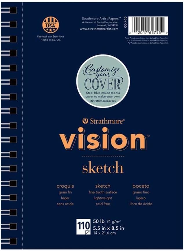 Strathmore Vision Fine Tooth Drawing Pad 9″X12″-64lb, 65 Sheets -62643590(5.5×8.5 (Pack of 6))