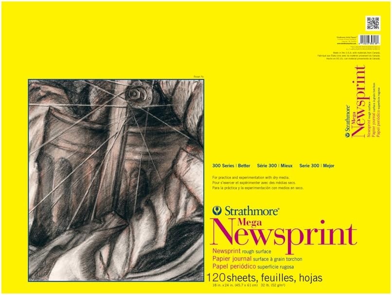 Strathmore 300 Series Tape Bound Newsprint Pad, 32 lb. Smooth Paper, 18 X 24 inches, 50 Sheets (307-18)(Rough)