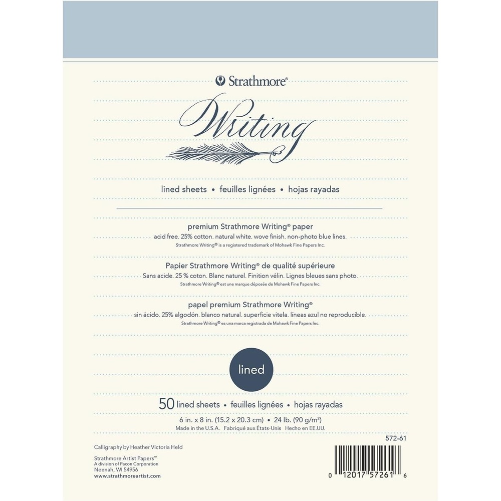 Strathmore 500 Series Writing Pad, 25 lb. Lined Paper, 6 X 8 inches, White, 50 Sheets (572-61)(White)