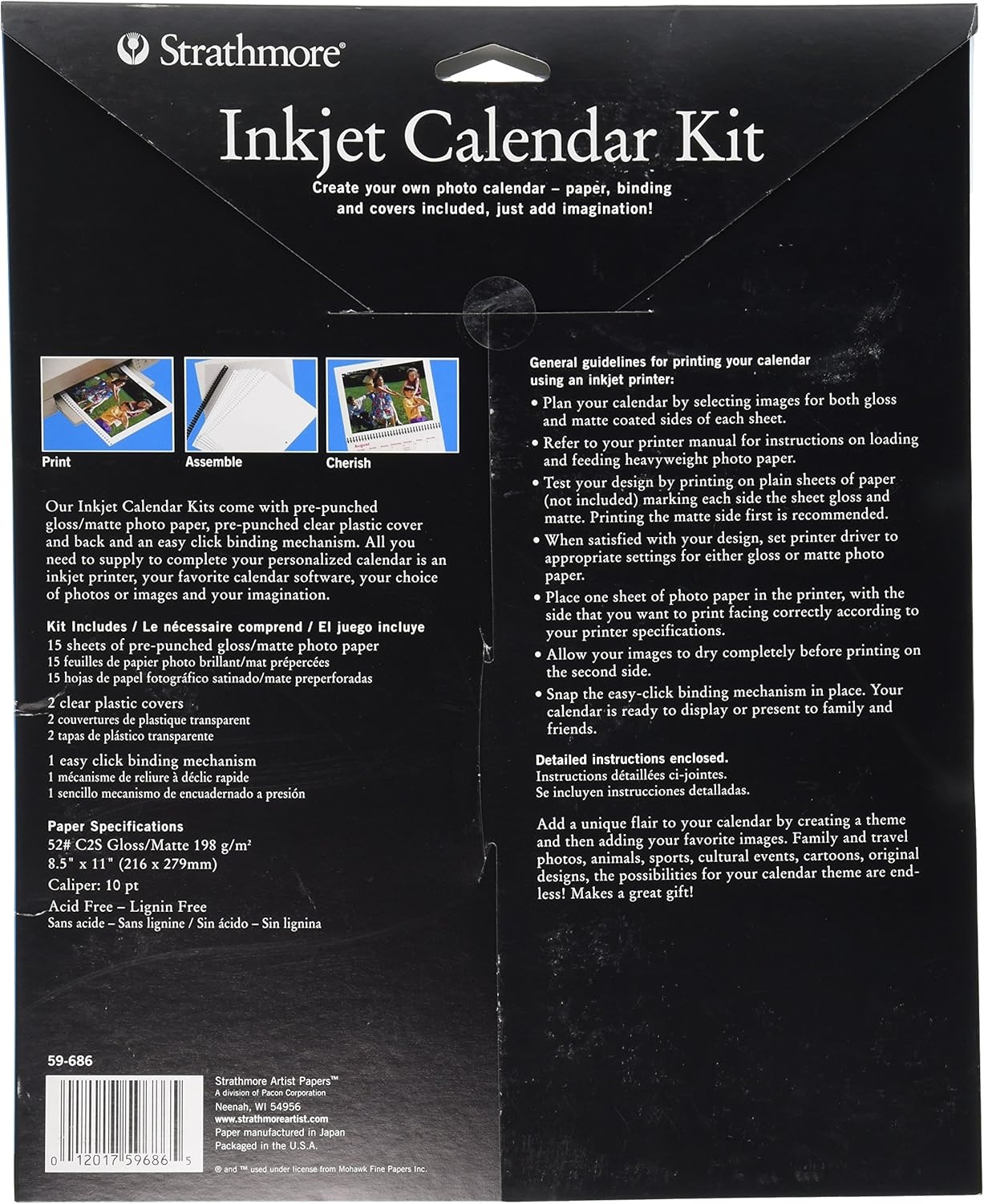 Strathmore 59-686 Inkjet Photo Calendar Kit, 8.5″x11″