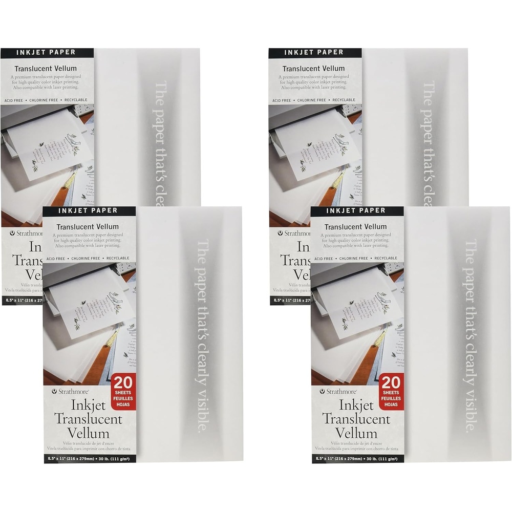 Strathmore Inkjet Translusent Vellum, 30 lb. Nautral Vellum, 8.5 X 11 inches, 20 Sheets (59-803)(8.5″ x 11″ (Pack of 4))
